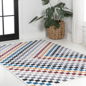 Ainsley Modern Cottage Checkerboard Washable Area Rug